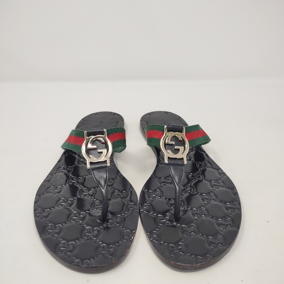 Gucci lifford 37.5 thong double G sandals leather logo ribbon flip flops - Picture 5 of 14
